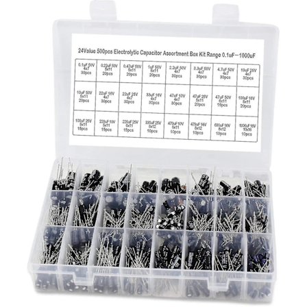 500 st aluminiumkit omfång elektrolytisk kondensator sortiment låda inklusive 0,1 uf-1000 uf