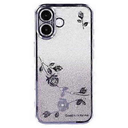 KADEM Kompatibelt Skal för iPhone 16 Plus TPU Glitter Blommigt Estetiskt Telefonskal (Lila)