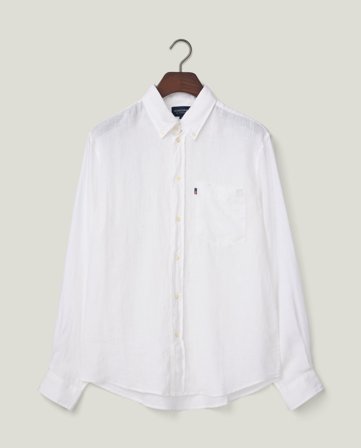 Lexington Lässiges Leinenhemd mit Button-Down-Kragen, weiß