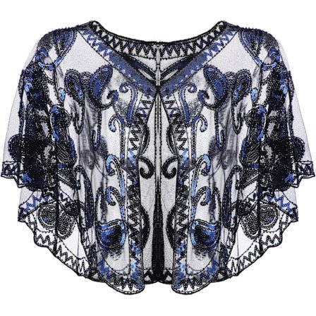 en 1920-talets paljettsjal Bröllopssjal Omslag Pärlbroderad Aftoncape Mörkblå