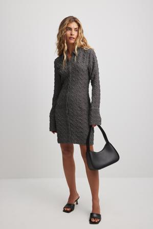 NA-KD Robe chemise courte structurée à manches longues - Robes Chemise - Gris - EU 36