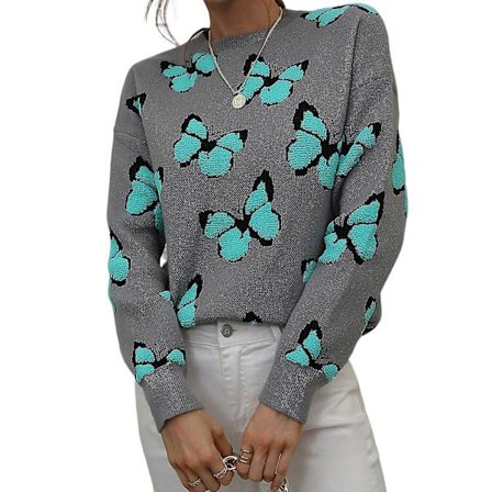 Dam vinter casual tröja lös långärmad tröja för natt utgångskläder