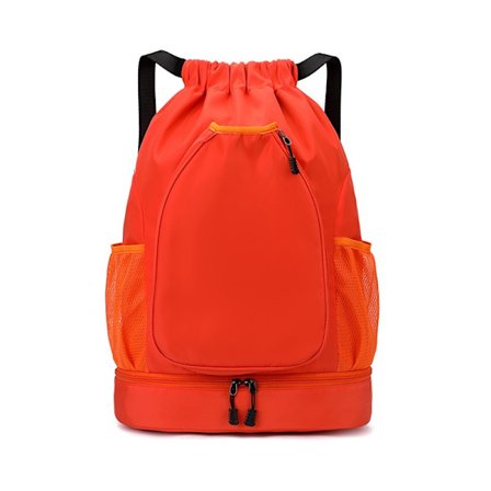 Ryggsekk, sammenleggbar pose med snøring, vanntett oppbevaringspose, oransje