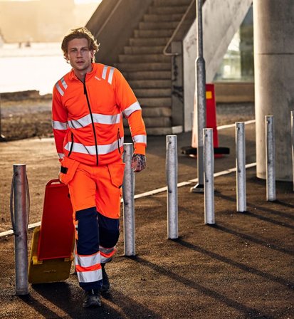 Arbetsbyxor Fristads Herr Varsel Green hantverkarbyxa 2641 GPLU, klass 2, Varsel Orange/Marinblå Arbetskläder