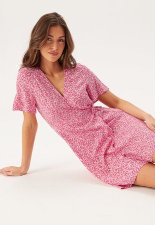 Pieces - Pctala New Ss Wrap Dress - Pink Lemonade AOP:flower