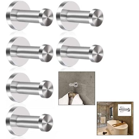 Vægknage, børstet rustfrit stål, badeværelsesknage, knage, vægknage, kromfinish, rund base