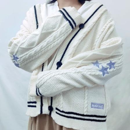 Taylor Swift Star Folklore Cardigan Stjärnbroderad Oversized Stickad Bottom Up Tröja Beige Beige M Beige M