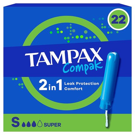 Tampax Compak Super Tampons SP 22 pcs, Medicin & Pleje, Bind & Indlæg, Tamponer
