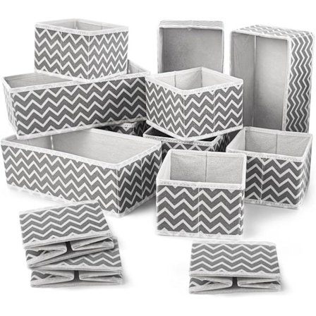 Förvaringslådor, Set med 12 hopfällbara lådorganisatörer, Förvaringskorgar för kläder i non-woven tyg (Ljusgrå)