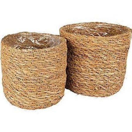 Korg, set om 2, sjögräs kruka, kruka, örtkruka, blomlåda, dekorativ flätad (brun) 22 * 21 cm