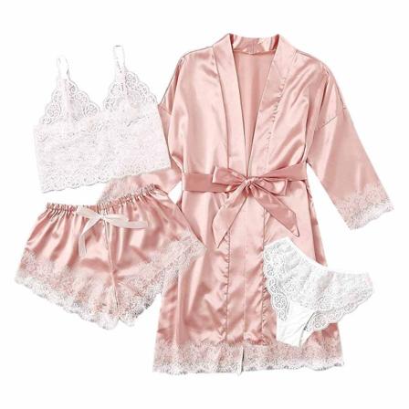 Kvinners Blomsterblonde Kamuflasje Sateng Pyjamas Undertøy Sett med 4 XL