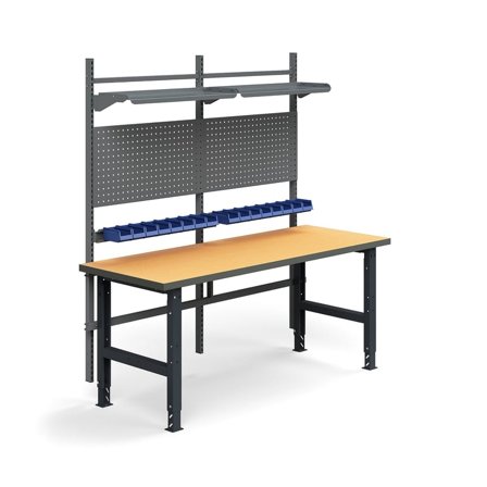 Complete workbench TRUST, inc. tool panels, boxes + shelves, 2000x760 mm, hardboard