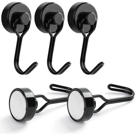 Magneettikoukut, 5 kpl, vahvat magneettikoukut 30 kg, neodyymimagneettikoukut jääkaappiin musta (3,5*2cm)