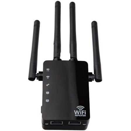 Trådløs WiFi Signalforstærker Forbedret Repeater Dual Band 1200M Høj Effekt 2.4G & 5G Router (Sort, 90x173x70mm)