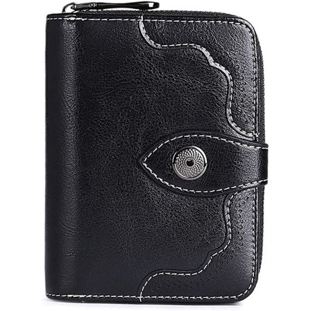 Sort damepung, lille læderpung med RFID-beskyttelse