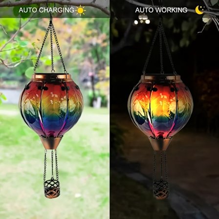 1 stk. Solcelledrevet Rød Fugl & Marihøne Glass Varmluftballong Hengende Lys - 600mAh NiMH Batteri, Utendørs Hagedekorasjon med Levende [YJD][YJD]