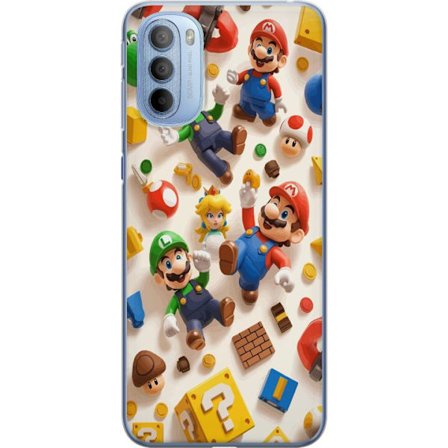 Kompatibel Mobilcover til Motorola Moto G31 Farverig spil illustration med Mario, Luigi, Peach og klassiske spilobjekter, nostalgisk spilleoplevelse