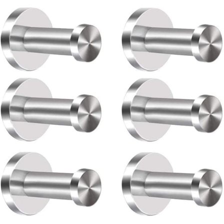 6 stk. rustfrit stål knager, vægmonterede håndklæde knager i krom