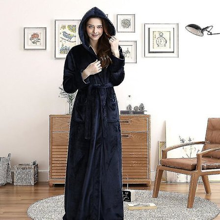 Kvinnor Män Vinter Plus Size Flanellrock Extra lång Huva Varm Morgonrock Lovers Tjock Kimono Badrock Man Morgonrock Robes