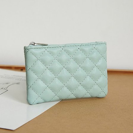 Dame Lille Møntpung PU Læder Lynlås Punge Pose Plaid Pr Mintgrøn