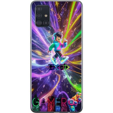 Kompatibelt Mobilskal till Samsung Samsung Galaxy A51 AC DC-logotyp delad i röd eld och blå rök, dramatisk rockestetik med kraftfull kontrast mot s