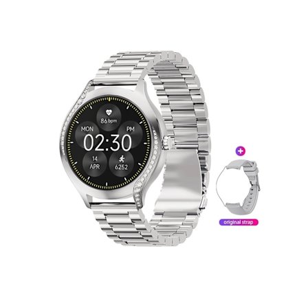 Smartwatch til kvinder med diamanter Besvar/Foretag opkald 1.19'' Rund IPS Touchskærm Dame Smartwatch Aktivitetsmåler med