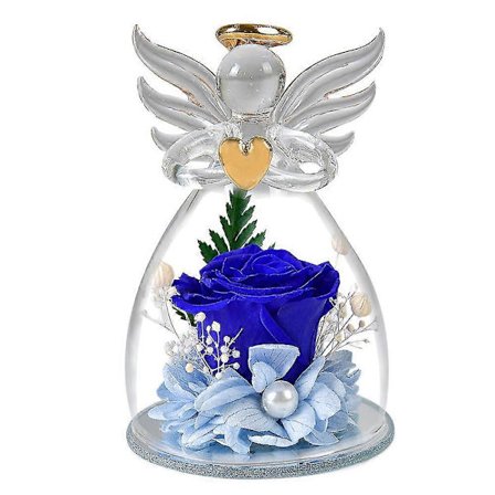 Angel Eternal Flower Rose Glass Dome Christmas Gift Rose Decoration for Friends and Family Birthday Gifts, Blue