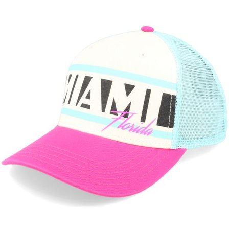 American Needle - Vit trucker Keps - Miami Sinclair Ivory/Seafoam/Hot Pink Trucker @ Hatstore