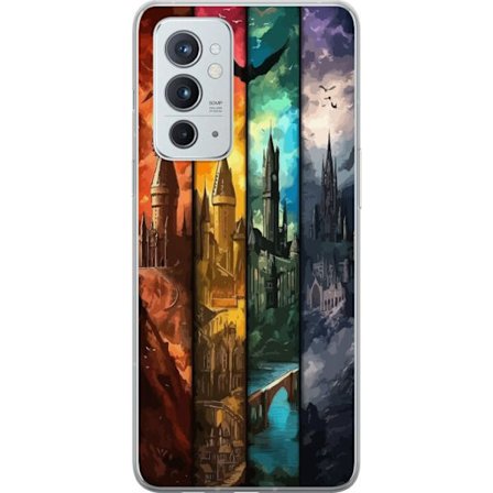 Kompatibel Mobilcover til OnePlus OnePlus 9RT 5G Fire magiske slotte i forskellige elementfarver, episk fantasykunst med ild vand luft og mørke i det