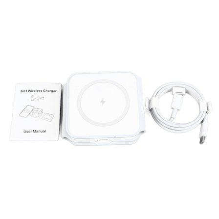3 i 1 magnetisk trådløs oplader foldbar opladningsstation 15W hvid til IOS-telefoner Høretelefoner Ure
