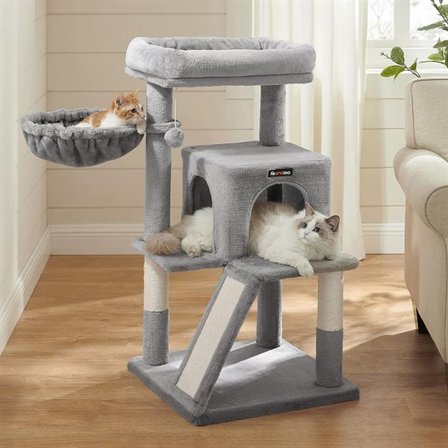 Klösträd med koja och hängmatta - grå/beige