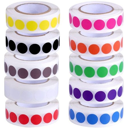Pyöreät väripistetarrat, 10 rullaa lajiteltuja väripistetarroja 1/2 tuuman koodausetikettirullat (10000 arkkia)