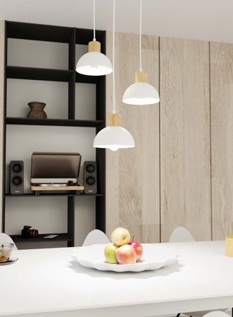 Seco taklampe Ø30 - hvit/tre