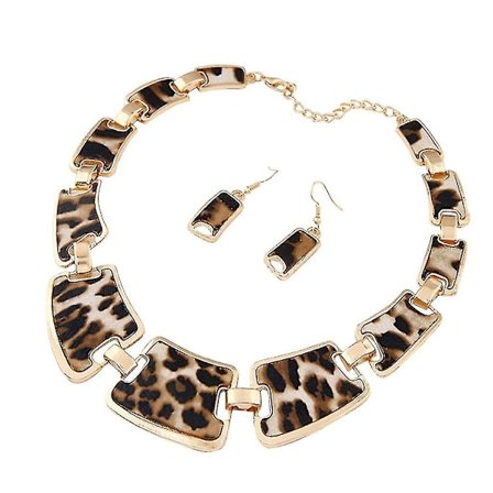 Fashion Guld Ton Stil Vintage Leopard Halsband Tröja Kedja Örhänge Set För Kvinnor