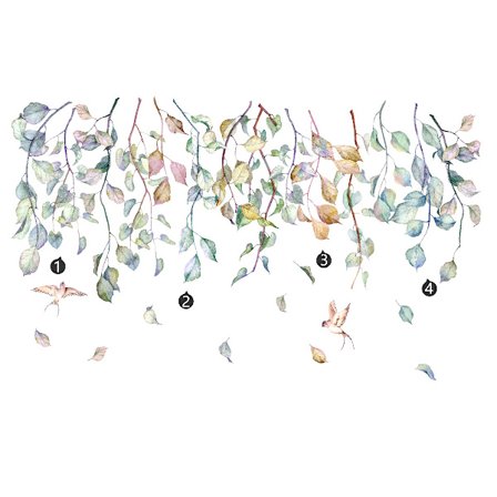 Akvarel Grønne Blade Vinstok Tapet Værelse Dekoration Stue Soveværelse Vægklistermærke