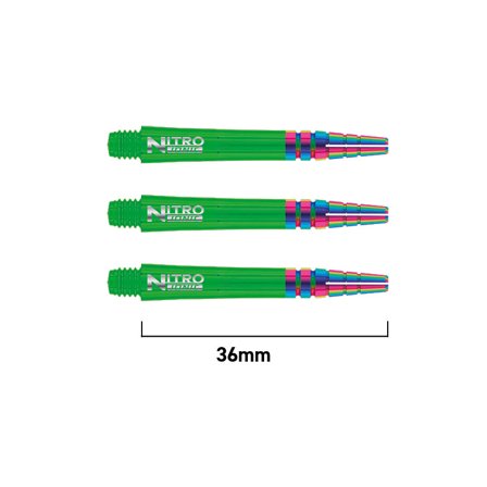 Red Dragon Darts Nitrotech Ionic Shafts 36mm - 2 Sets (6 shafts) Polycarbonate Green/Red/Blue Rainbow PVD Coating