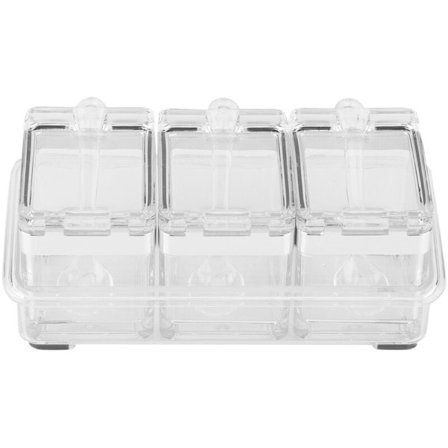 Akryl krydderboks krydderglass sett krydderbeholder kjøkkenutstyr med skje kjøkkenoppbevaringsboks 3 rutenett