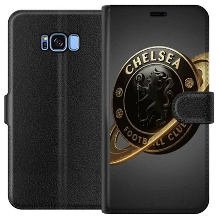 Kompatibelt Plånboksfodral till Samsung Samsung Galaxy S8 Chelsea-emblem i svart och guld med lejonmotiv, ringformad design och svepande guldeffekt p