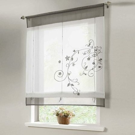 Romantisk gardin med top-stropper til køkken og balkon (Grå, 80X120cm)——