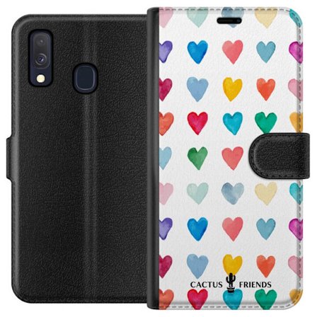 Kompatibelt Lommeboketui til Samsung Samsung Galaxy A40 Cactus and Friends - Watercolor Love Grid