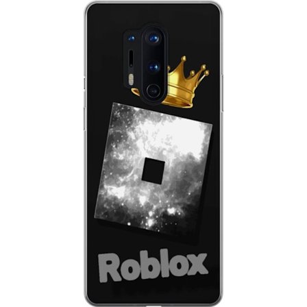 Kompatibelt Mobildeksel til OnePlus OnePlus 8 Pro Minimalistisk svart og sølvfarget Roblox-symbol med gylden krone og luksuriøs gamer-estetikk på e