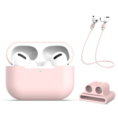 Silikonikuori kuulokkeiden hihnalla ja pidikkeellä AirPods Pro Pink