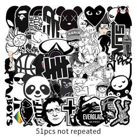 50 vattentäta vinylklistermärken för bärbara datorer, gitarrer och fester svart och vitt