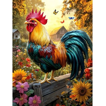 Färgglad Tupp Diamantmålningskit, 5D Full Drill Gård Djur Konst, Livfullt DIY Hantverkskit För Lantlig Heminredning Eller Gåva Till Honom