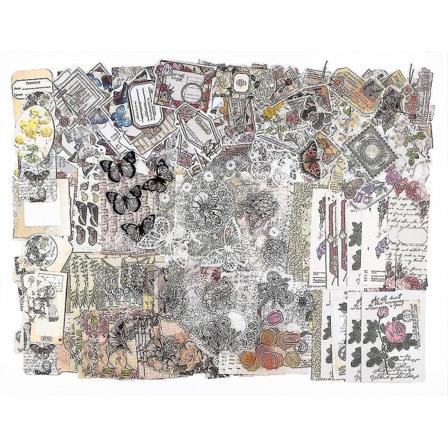 260-delars set med ephemera, vintage-scrapbooking-materialpaket, vintage-papper och pappersetiketter, konst C