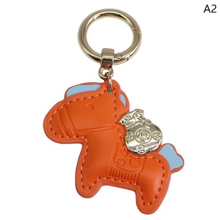 Leather Charms Bag Anheng Nøkkelring Cartoon Horses Nøkkelring e An Orange