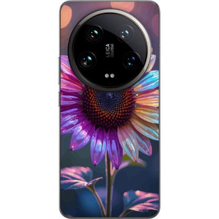 Kompatibelt Mobildeksel til Xiaomi 14 Ultra Irideserende blomst med glitrende kronblad i rosa lilla og gull mot myk bokeh bakgrunn