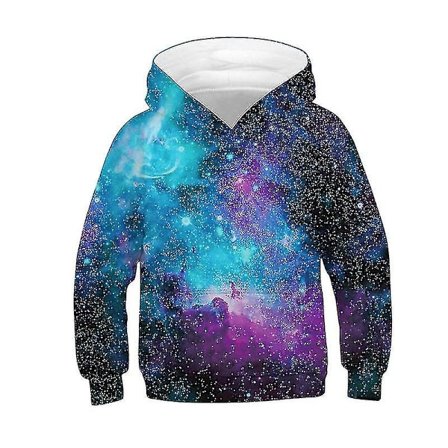 Barn 3D Galaxy Print Blå Hoodie Genser