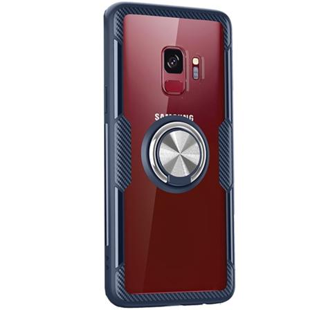 Samsung Galaxy S9 Plus - Kraftfullt Smart Skal med Ringhållare Marinblå/Silver