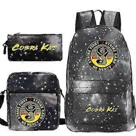 3-pack Cobra Kai Ryggsäckar för Barn Skolväska Casual Ryggsäckar Tryck Ryggsäck för Tonåringar Flickor Pojkar Reseväska (17)